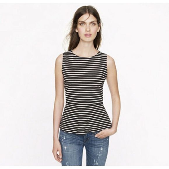 J. Crew Tops - J.Crew Ponte Peplum Top Stripe Black White